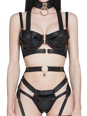 Dolls Kill Harness Bra & Garter Set - Black